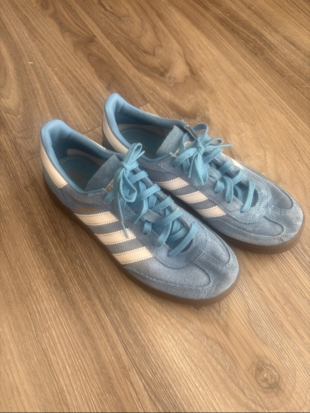 adidas Light Blue Suede Sneakers with White Stripes